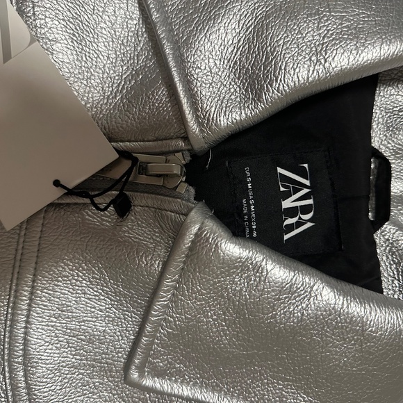 Zara Silver Leather Jacket S-M - Picture 2 of 3